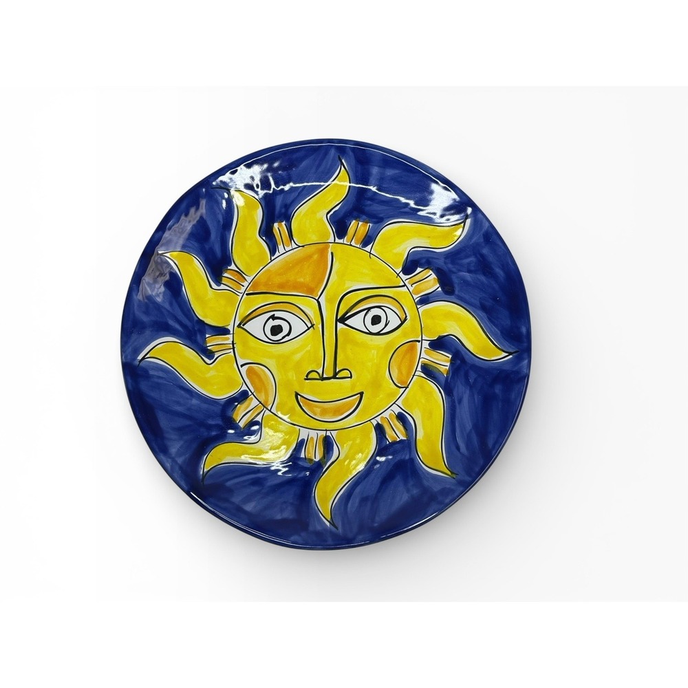 Vintage R H Macy & Co Sun Serving Plate Dish‎ Italy Yellow Blue Hand Painted